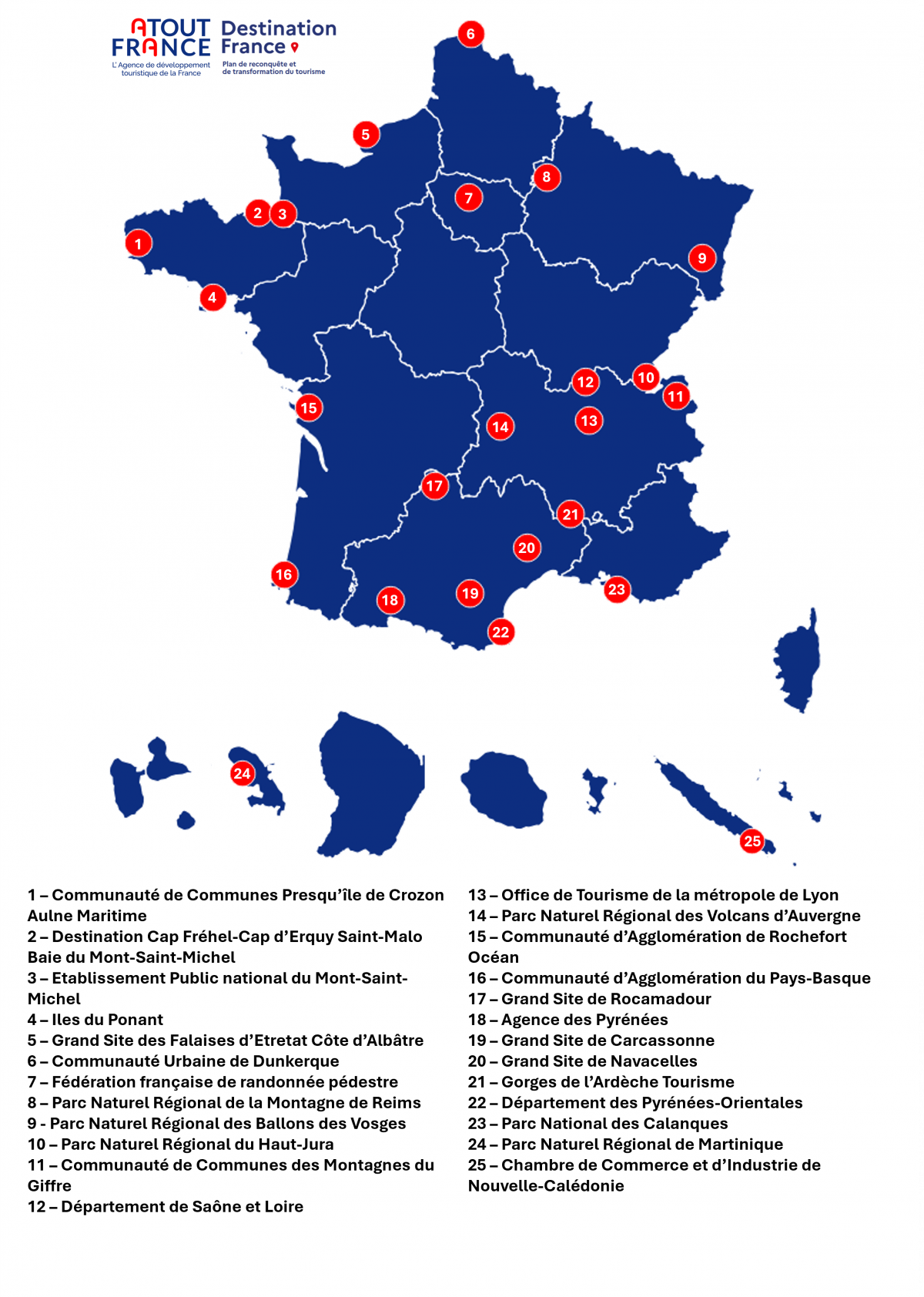 carte des 25 lauréats